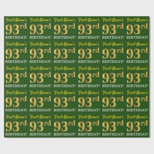 Green, Imitation Gold Look "93. BIRTHDAY" Geschenkpapier (Flach)