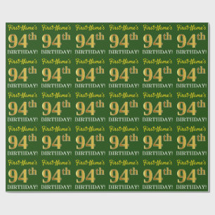 Green, Imitation Gold Look "94. GEBURTSTAG" Geschenkpapier