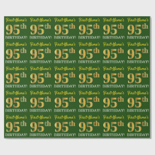 Green, Imitation Gold Look "95. GEBURTSTAG" Geschenkpapier