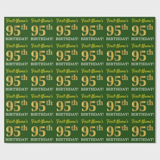 Green, Imitation Gold Look "95. GEBURTSTAG" Geschenkpapier (Flach)