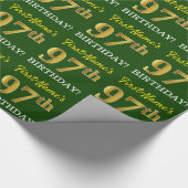 Green, Imitation Gold Look "97. GEBURTSTAG" Geschenkpapier (Ecke)