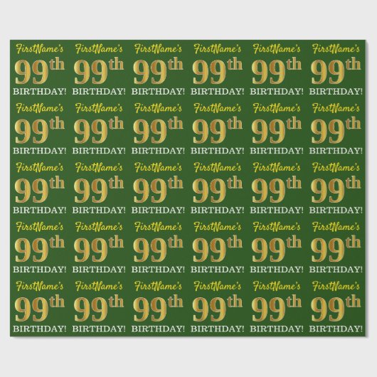 Green, Imitation Gold Look "99. GEBURTSTAG" Geschenkpapier (Flach)