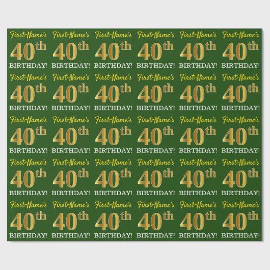 Green, Imitation Gold sehen "40. GEBURTSTAG" aus Geschenkpapier (Flach)