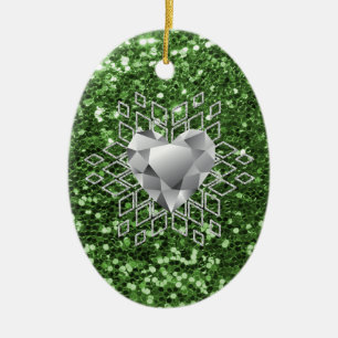 Green Imitats Glitzern Diamond Heart Snowflake Keramik Ornament