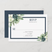 Green & Indigo Blue Watercolor Succulents RSVP Karte (Vorne/Hinten)