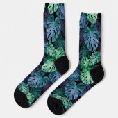 Green & Indigo Tropical Monstera Blätter Socken (Linkes Detail)
