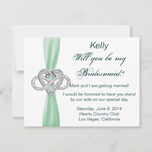 Green Infinity Heart Bridesmaid Card Einladung (Vorderseite)