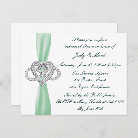Green Infinity Heart Probe Dinner Einladung (Vorne/Hinten)