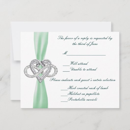 Green Infinity Heart Response Card RSVP Karte (Vorderseite)