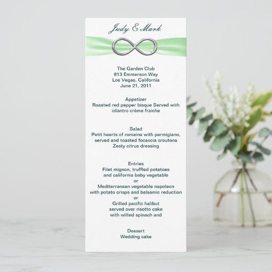 Green Infinity Wedding Menu Card Menükarte (Stehend Vorderseite)