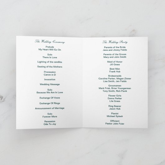 Green Infinity Wedding Program Card Programm (Innenseite)