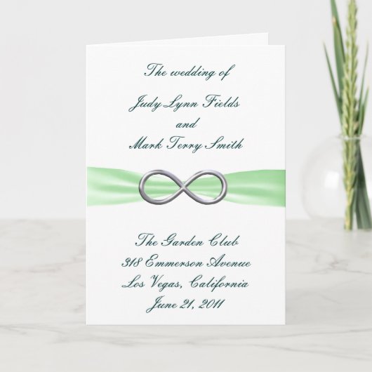Green Infinity Wedding Program Card Programm (Vorderseite)