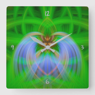 Green Intricacy  Square Wall Clock Quadratische Wanduhr