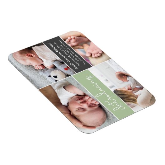 Green Introducing Baby Boy Custom Foto Collage Magnet (Rechte Seite)