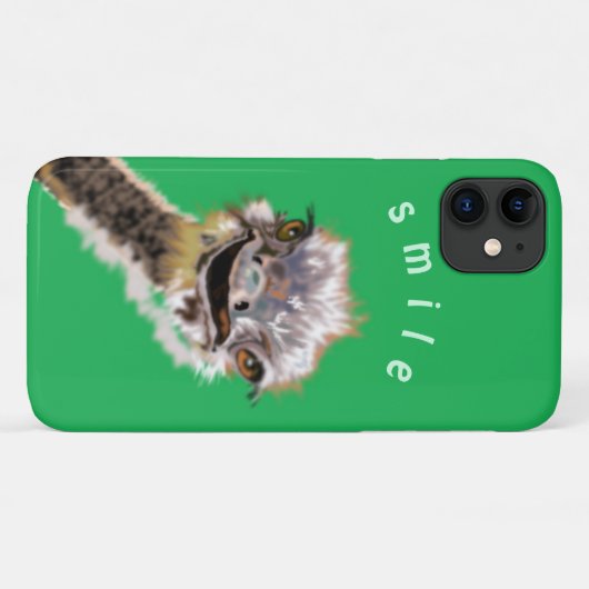 Green iPhone Case mit Funny Ostrich - Lächeln (Rückseite (Horizontal))