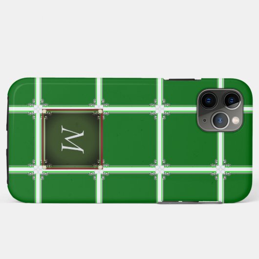 Green iPhone Case Square Muster Monogram (Rückseite (Horizontal))