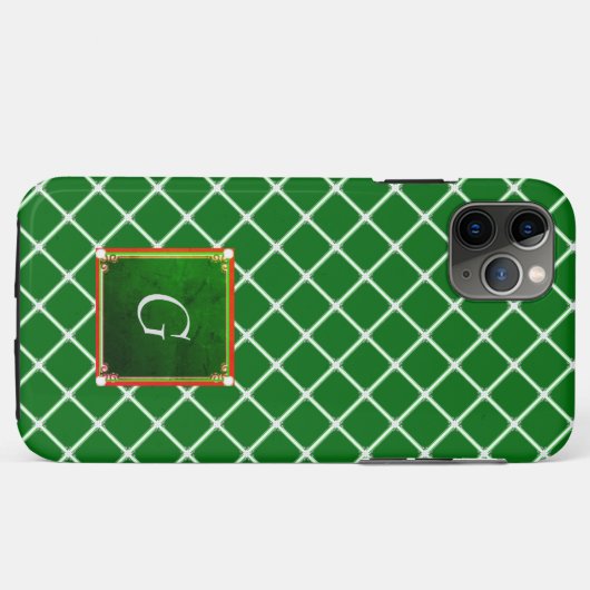 Green iPhone Case Square Muster Monogram (Rückseite (Horizontal))