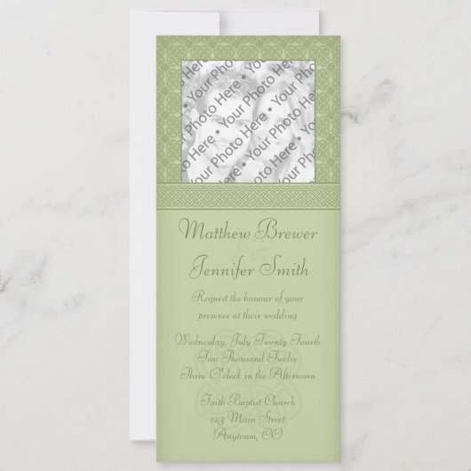 Green Irish Celtic Knot Foto Hochzeit Einladung (Vorderseite)