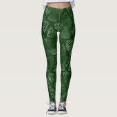 Green Irish Celtic Knot Trinity Triangle Pattern Leggings (Vorderseite)