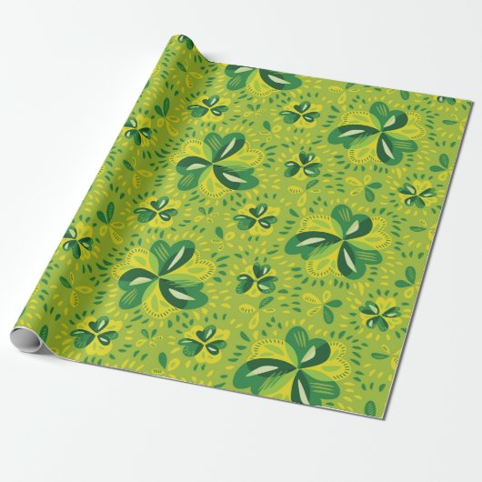 Green Irish Clover Pattern Geschenkpapier (Ungerollt)