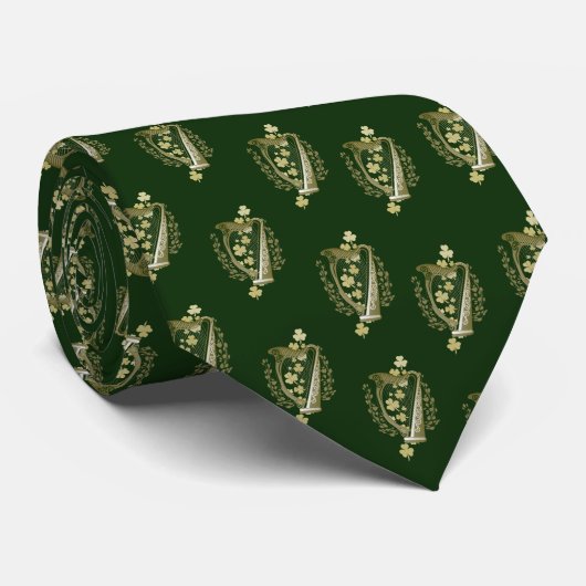 Green Irish Harp & Kleeblatt St Patrick Neck Tie Krawatte (Gerollt)