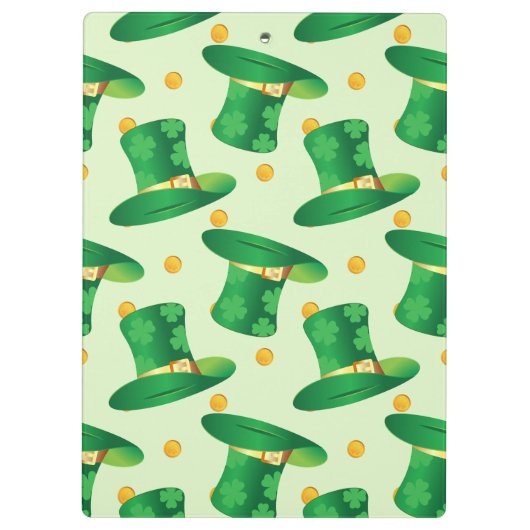 Green Irish Hat-Muster , Art Patrick's Day Design Klemmbrett (Rückseite)