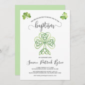 Green Irish Kleeblatt & Celtic Knot Baptisse Einladung (Vorne/Hinten)