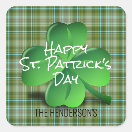 Green Irish Kleeblatt St Patricks Day Family Quadratischer Aufkleber (Vorderseite)