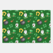 GREEN IRISH KLEEBLATTS GOLD HORSESHOES GNOMES GESCHENKPAPIER SET (Vorderseite)