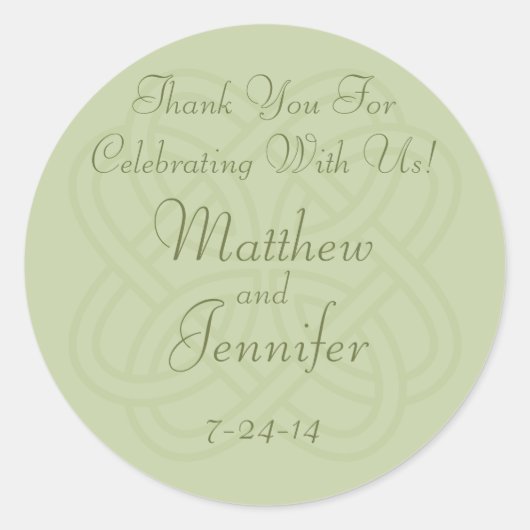 Green Irish Knot Custom Wedding Fevor Labels Runder Aufkleber (Vorderseite)