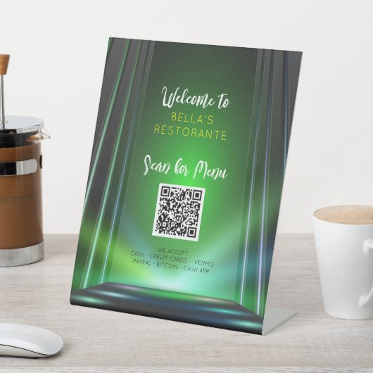 Green Irish Pub Menu Restaurant QR Code Table Sign Sockelschild (In SItu)