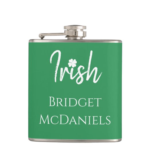 Green Irish Vierblättriges Kleeblatt St Patricks D Flachmann (Vorderseite)