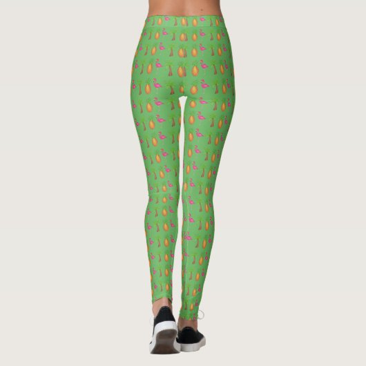 Green Island Palm Tree Ananas Flamingo Leggings (Rückseite)