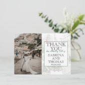 Green Italy Wedding Foto Vielen Dank Dankeskarte (Stehend Vorderseite)