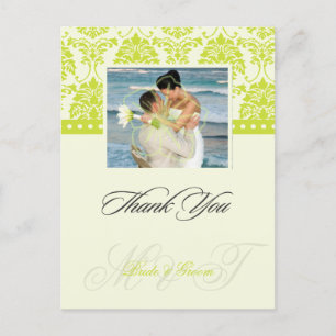 Green + Ivory Damask Vielen Dank Foto Postkarten, Postkarte