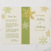 Green Ivory Gold Snowflake Winter Wedding Programm (Vorderseite)