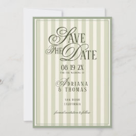 Green Ivory Striped Old Money Calligraphy Wedding Save The Date