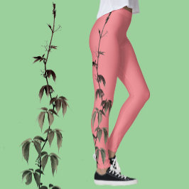 Green Ivy auf Korallenrosa Leggings