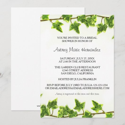 Green Ivy - Bridal Dusche Einladung (Vorne/Hinten)