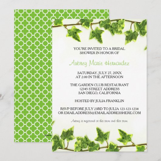 Green Ivy - Bridal Dusche Einladung (Vorne/Hinten)