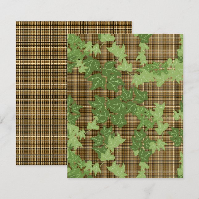 Green Ivy Brown Gold Karierte Scrapbook Paper (Vorne/Hinten)
