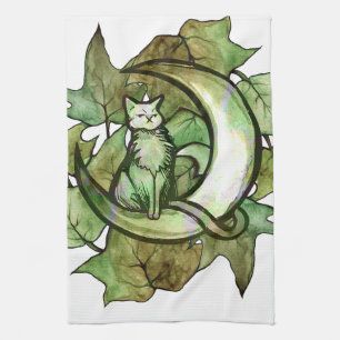 Green Ivy Cat Moon Kind Kunst, Dichtung und Musik Geschirrtuch
