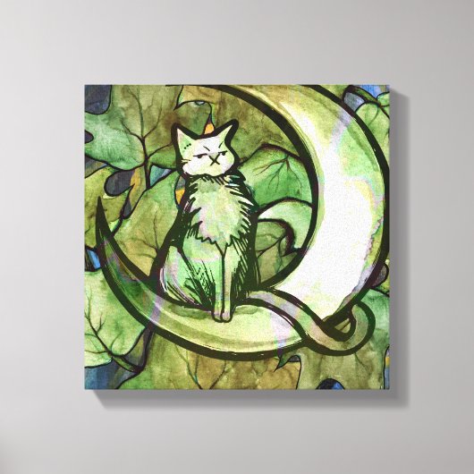 Green Ivy Cat Moon Kind Kunst, Dichtung und Musik Leinwanddruck (Vorderseite)