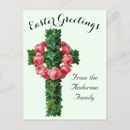 Green Ivy Floral Cross Vintag Ostern Religiöse Postkarte