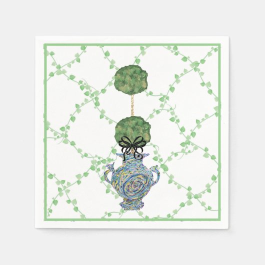 Green Ivy Lattice Topiary Ginger Jar Jars Serviette (Vorderseite)