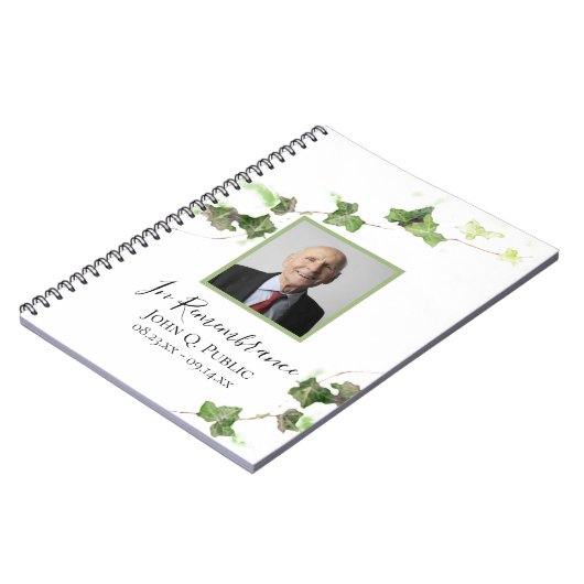 Green Ivy Watercolor Beerdigung-Gästebuch Notizblock (Linke Seite)