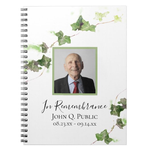 Green Ivy Watercolor Beerdigung-Gästebuch Notizblock (Vorderseite)
