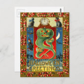 Green Jack O' Lantern Ghost Pumpkin Black Cat Postkarte (Vorne/Hinten)