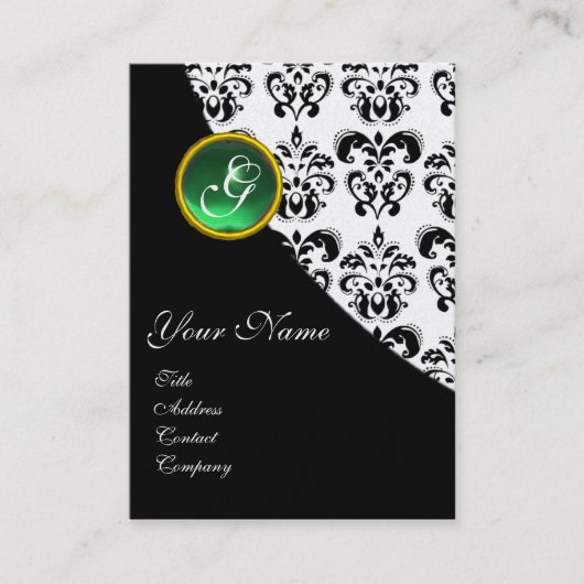 GREEN JADE DAMASK MONOGRAM VISITENKARTE (Vorderseite)
