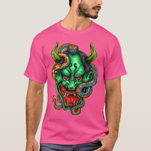Green Japanese Oni Hannya Mask Demon Devil Snake T-Shirt